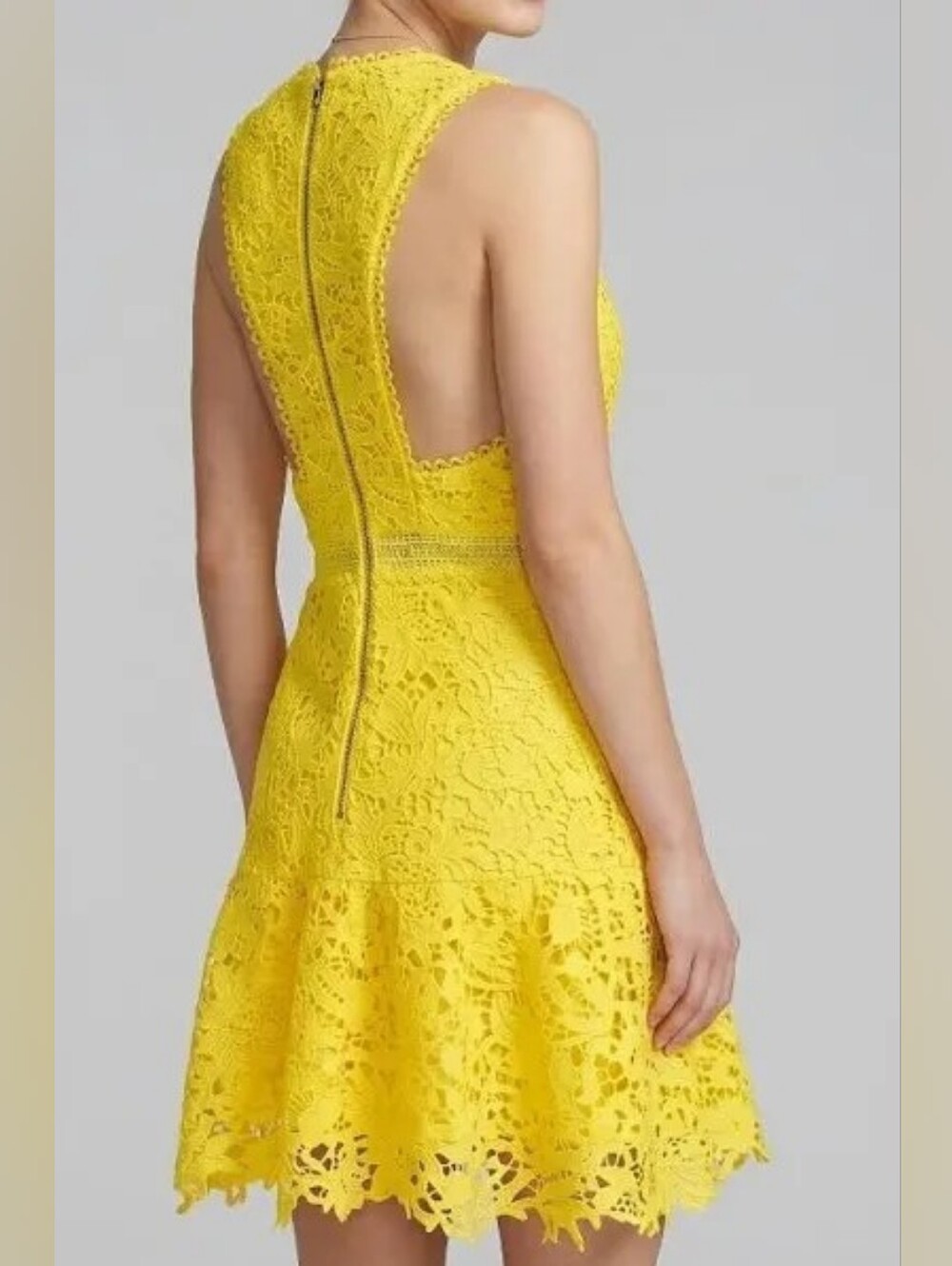 Alice + Olivia Yellow Lace Dress Fluter Sz 6 Nwot